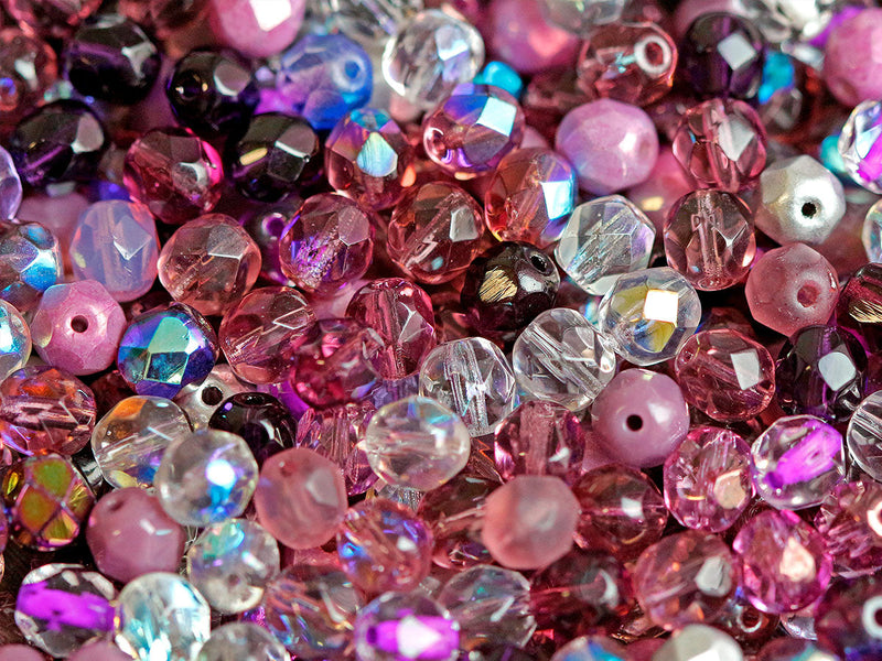 50 pcs Fire Polished Faceted Beads Round 6 mm, Mix Purple, Czech Glass