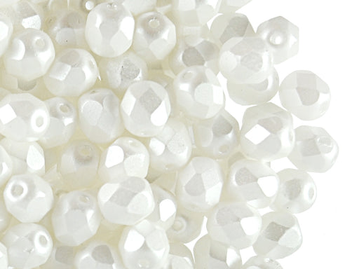 50 pcs Fire Polished Faceted Beads Round, 6mm, Pastel White, Czech Glass