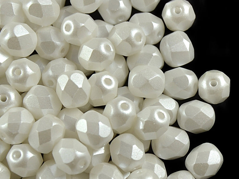 Set of Round Fire Polished Beads (3mm, 4mm, 6mm, 8mm), Pastel White, Czech Glass