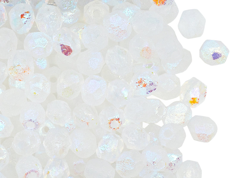 50 pcs Fire Polished Beads 6 mm, Crystal Etched AB Full, Czech Glass