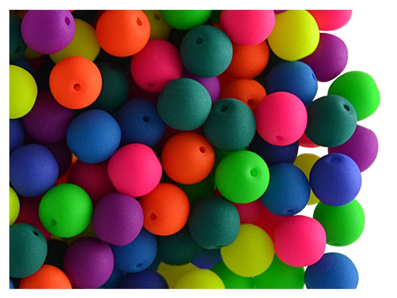 50 pcs Round NEON ESTRELA Beads, 6mm, Mix (UV Active), Czech Glass