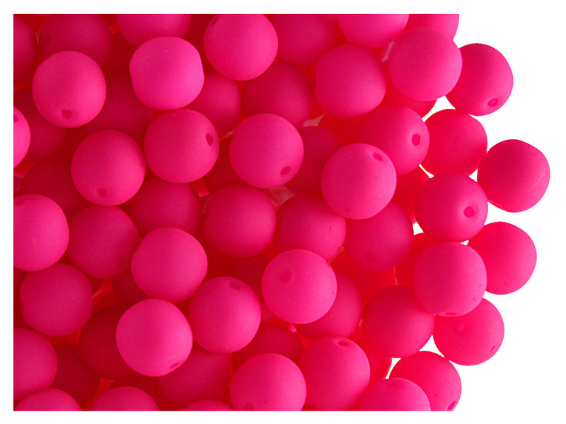 Set of Round Beads (3mm, 4mm, 6mm, 8mm), Neon Pink (UV Active), Czech Glass