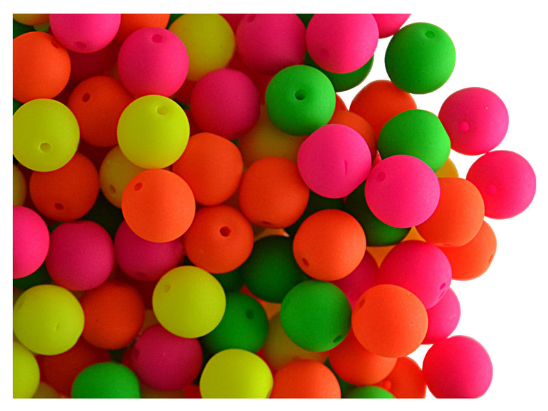 50 pcs Round NEON ESTRELA Beads, 6mm, Warm Mix (UV Active), Czech Glass