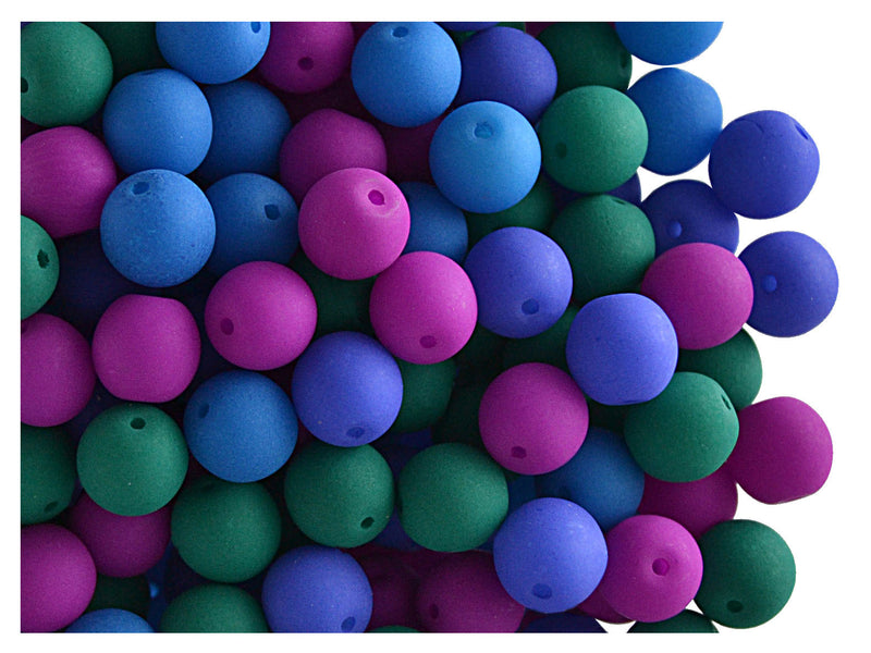 50 pcs Round NEON ESTRELA Beads, 6mm, Dark NEON Mix (UV Active), Czech Glass