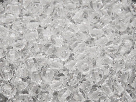 50 pcs Round Pressed Beads, 6mm, Crystal, Czech Glass