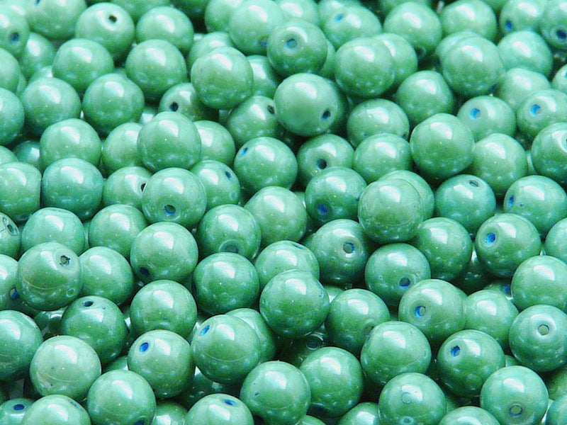 50 pcs Round Pressed Beads, 6mm, Chalk Green Luster, Czech Glass