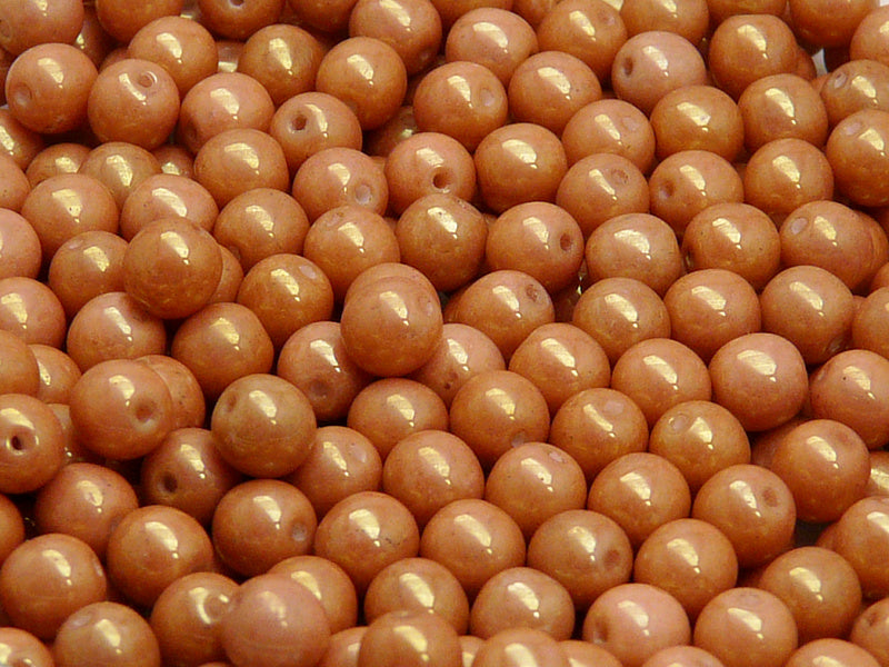 50 pcs Round Pressed Beads, 6mm, Chalk Red Luster, Czech Glass