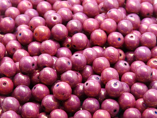 50 pcs Round Pressed Beads, 6mm, Chalk Purple Luster, Czech Glass