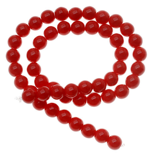 50 pcs Round Pressed Beads, 6mm, Coral Red, Czech Glass