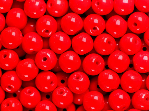 50 pcs Round Pressed Beads, 6mm, Coral Red, Czech Glass