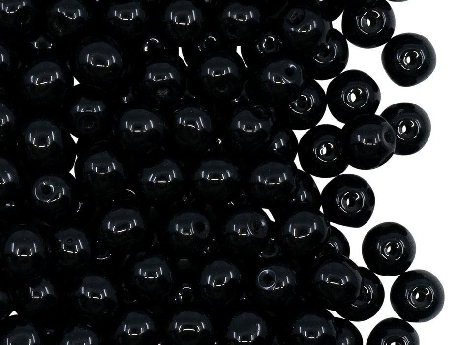 50 pcs Round Pressed Beads, 6mm, Jet Black, Czech Glass