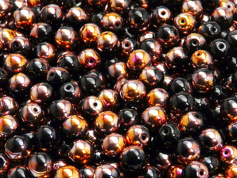 50 pcs Round Pressed Beads, 6mm, Jet Sliperit, Czech Glass