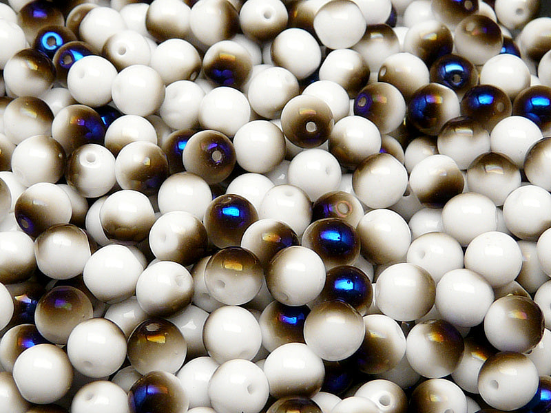 50 pcs Round Pressed Beads, 6mm, Chalk White Azuro, Czech Glass