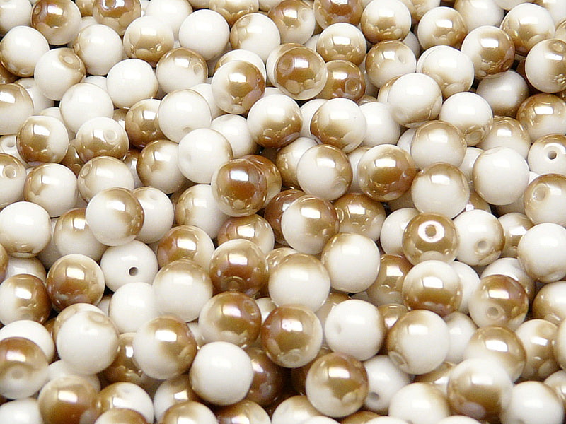 50 pcs Round Pressed Beads, 6mm, Chalk White Celsian, Czech Glass