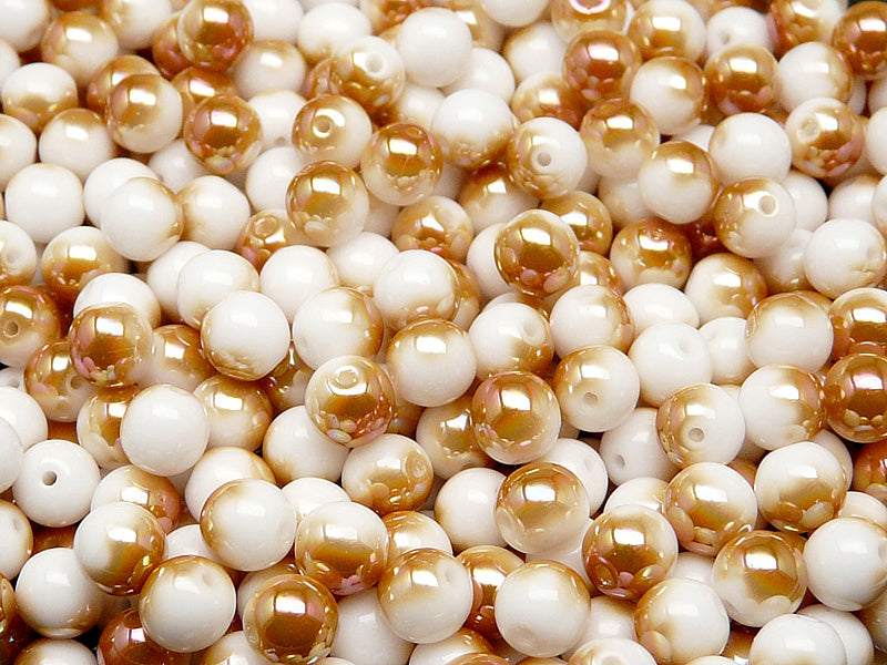 50 pcs Round Pressed Beads, 6mm, Chalk White Apricot Medium, Czech Glass