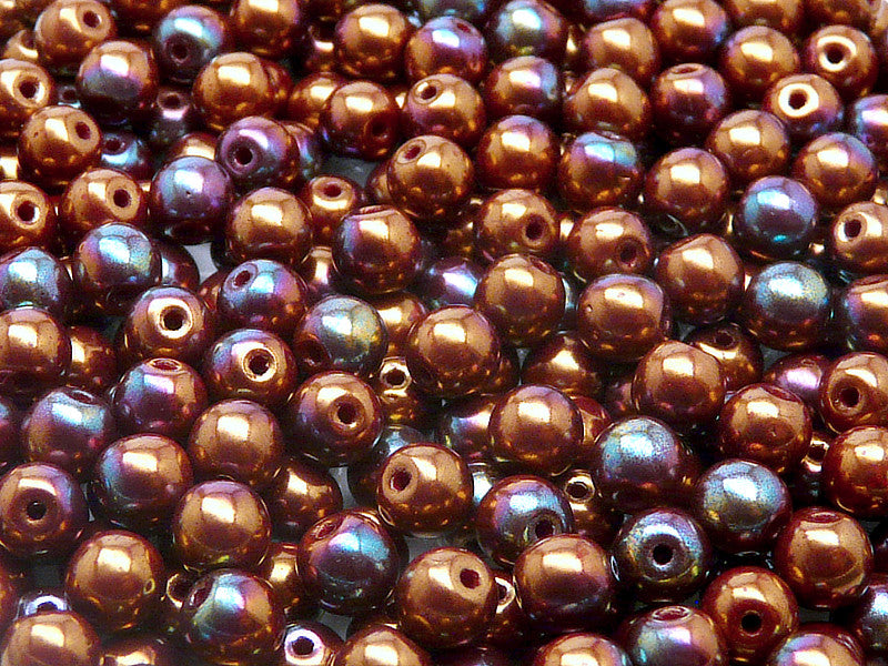 50 pcs Round Pressed Beads, 6mm, Opaque Coral Red Vega Iris, Czech Glass