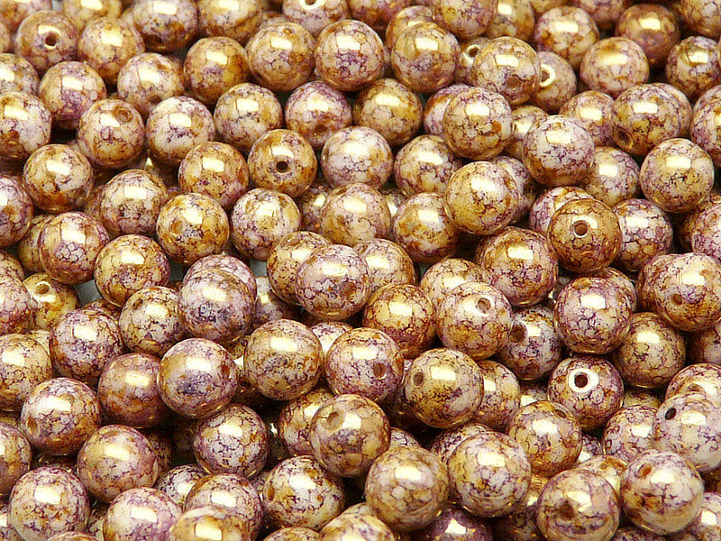 50 pcs Round Pressed Beads, 6mm, White Chalk Violet Senegal, Czech Glass