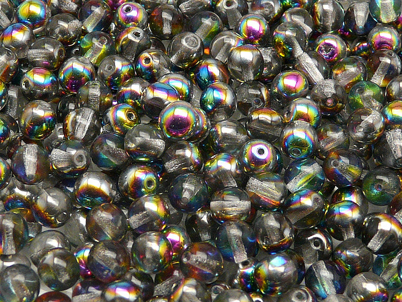 50 pcs Round Pressed Beads, 6mm, Crystal Vitrail, Czech Glass