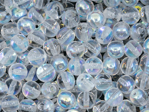 50 pcs Round Pressed Beads, 6mm, Crystal AB, Czech Glass