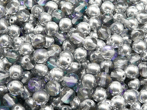 50 pcs Round Pressed Beads, 6mm, Crystal Vitrail Light, Czech Glass