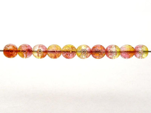 50 pcs Cracked Round Beads 6 mm, Crystal Orange-Yellow Two Tone Luster, Czech Glass