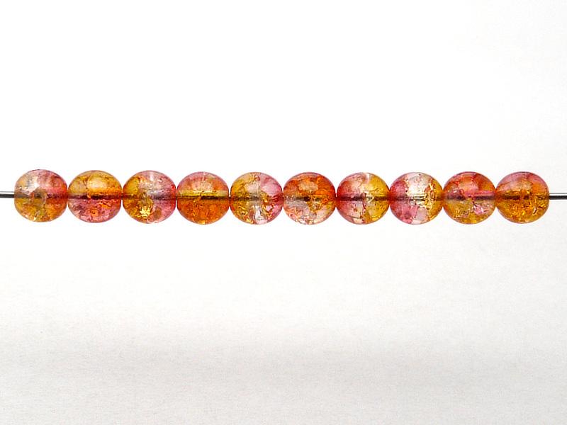 50 pcs Cracked Round Beads 6 mm, Crystal Red Orange Two Tone Luster, Czech Glass