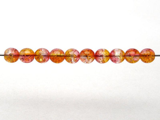 50 pcs Cracked Round Beads 6 mm, Crystal Red Orange Two Tone Luster, Czech Glass