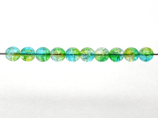 50 pcs Cracked Round Beads 6 mm, Crystal Green Aqua Blue Two Tone Luster, Czech Glass