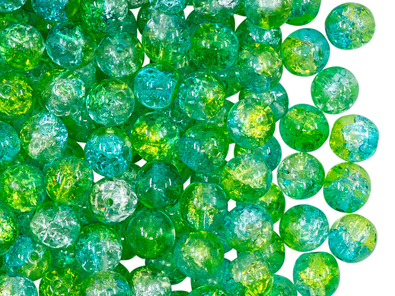50 pcs Cracked Round Beads 6 mm, Crystal Green Aqua Blue Two Tone Luster, Czech Glass