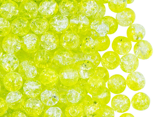 50 pcs Cracked Round Beads 6 mm, Crystal Yellow Green Peridot Two Tone Luster, Czech Glass
