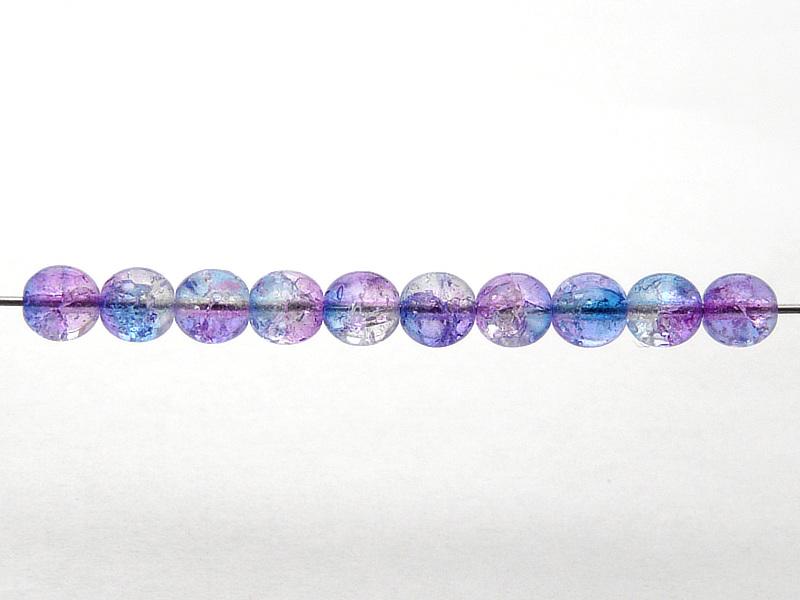 50 pcs Cracked Round Beads 6 mm, Crystal Aqua Blue Violet Two Tone Luster, Czech Glass