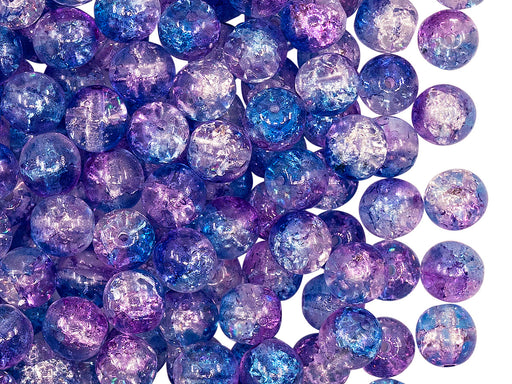 50 pcs Cracked Round Beads 6 mm, Crystal Aqua Blue Violet Two Tone Luster, Czech Glass
