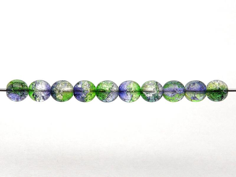 50 pcs Cracked Round Beads 6 mm, Crystal Green Cobalt Two Tone Luster, Czech Glass