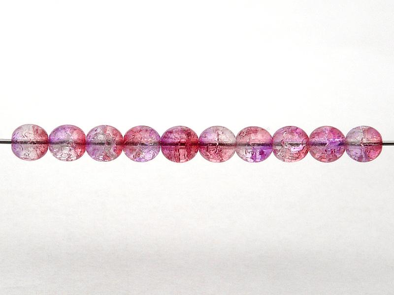 50 pcs Cracked Round Beads 6 mm, Crystal Red Violet Two Tone Luster, Czech Glass