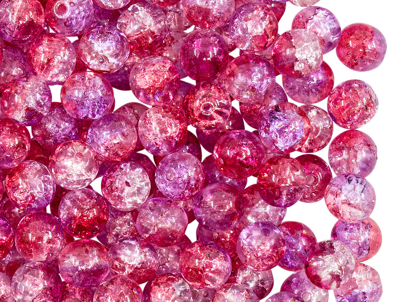 50 pcs Cracked Round Beads 6 mm, Crystal Red Violet Two Tone Luster, Czech Glass