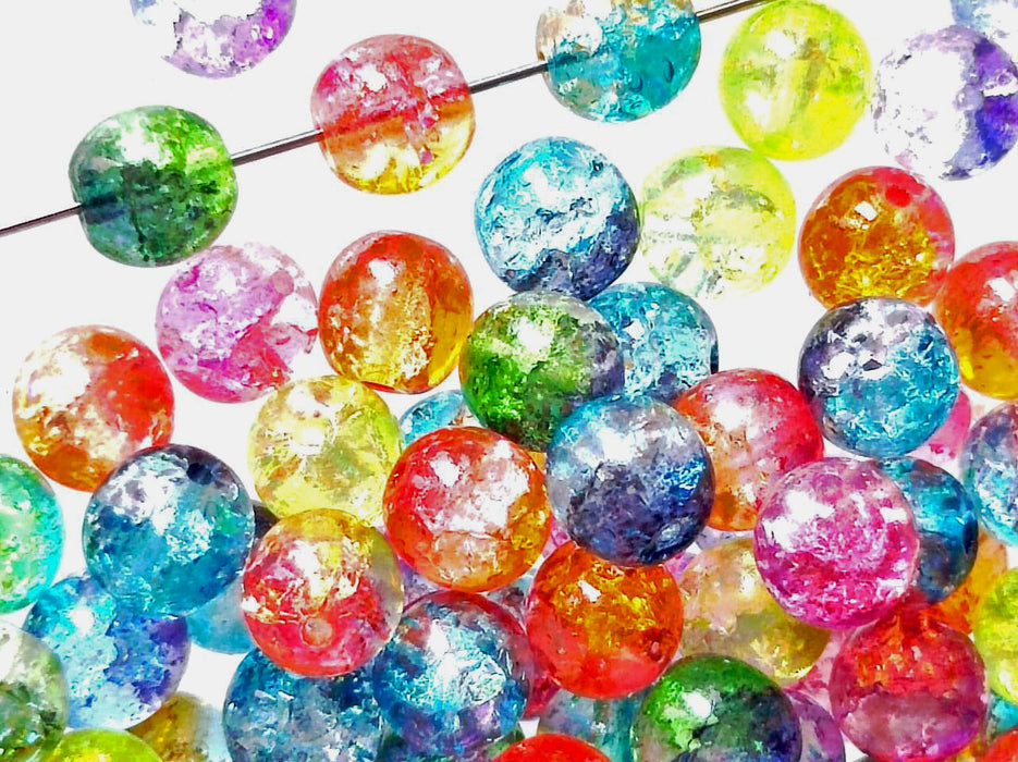 50 pcs Cracked Round Beads 6 mm, Crystal Mix Cracked Effect, Czech Glass