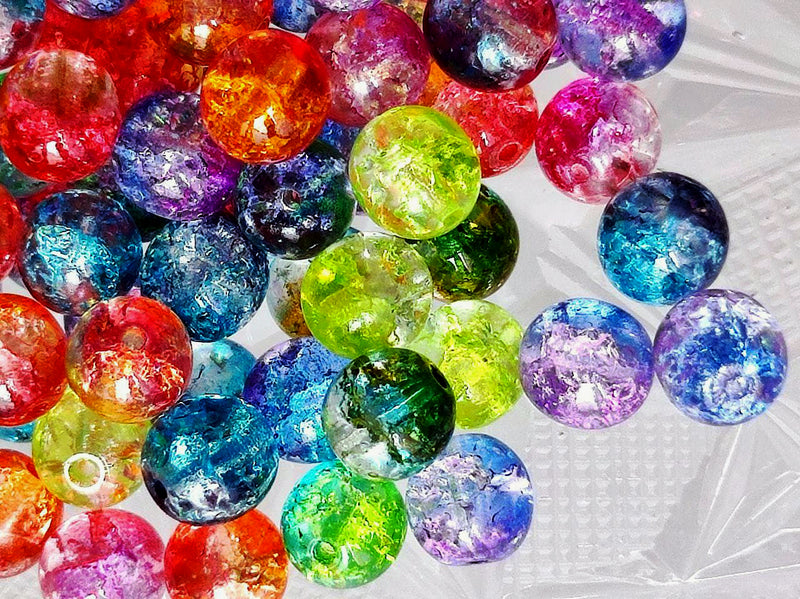 50 pcs Cracked Round Beads 6 mm, Crystal Mix Cracked Effect, Czech Glass