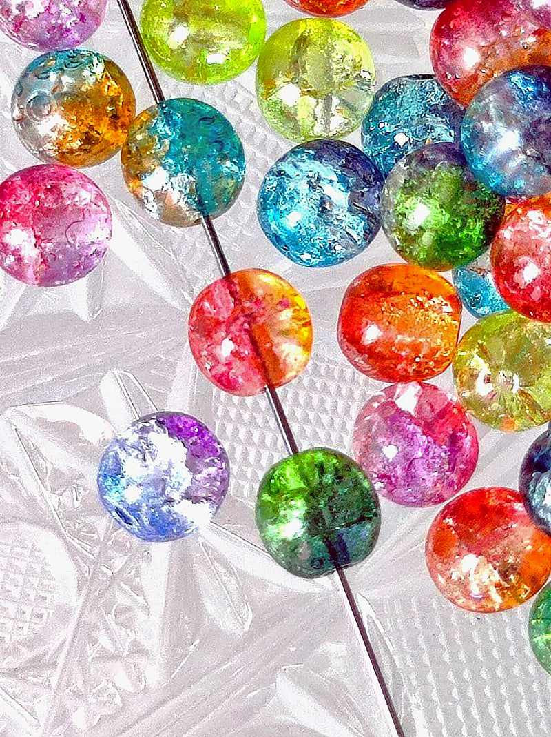 50 pcs Cracked Round Beads 6 mm, Crystal Mix Cracked Effect, Czech Glass
