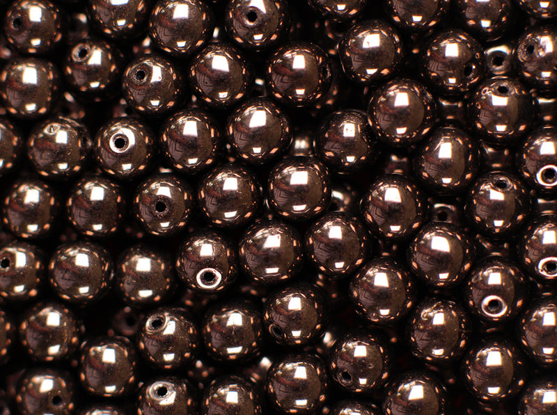 50 pcs Round Pressed Beads, 6mm, Jet Copper Luster, Czech Glass
