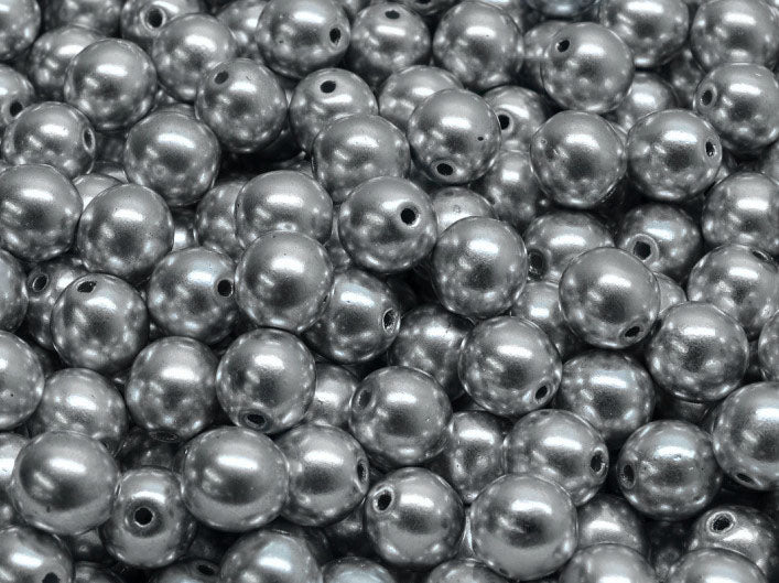 Set of Round Beads (3mm, 4mm, 6mm, 8mm), Silver Matte, Czech Glass