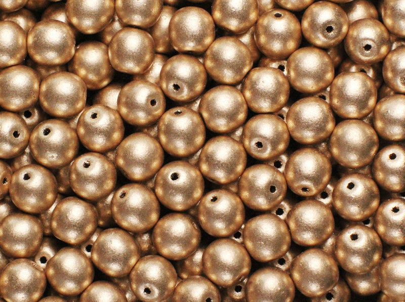 50 pcs Round Pressed Beads, 6mm, Crystal Bronze Pale Gold (Aztec Gold), Czech Glass