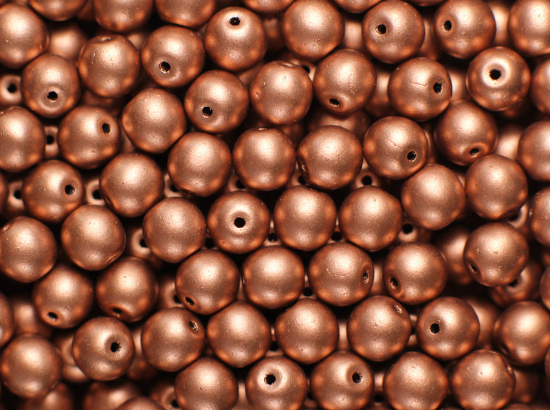 50 pcs Round Pressed Beads, 6mm, Crystal Bronze Vintage Copper, Czech Glass