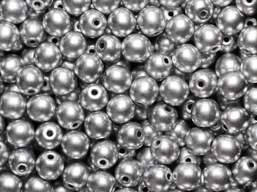50 pcs Round Pressed Beads, 6mm, Crystal Bronze Aluminum (Silver Matte), Czech Glass