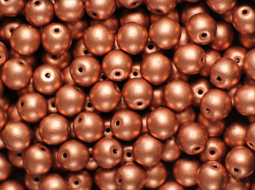 50 pcs Round Pressed Beads, 6mm, Crystal Bronze Copper, Czech Glass