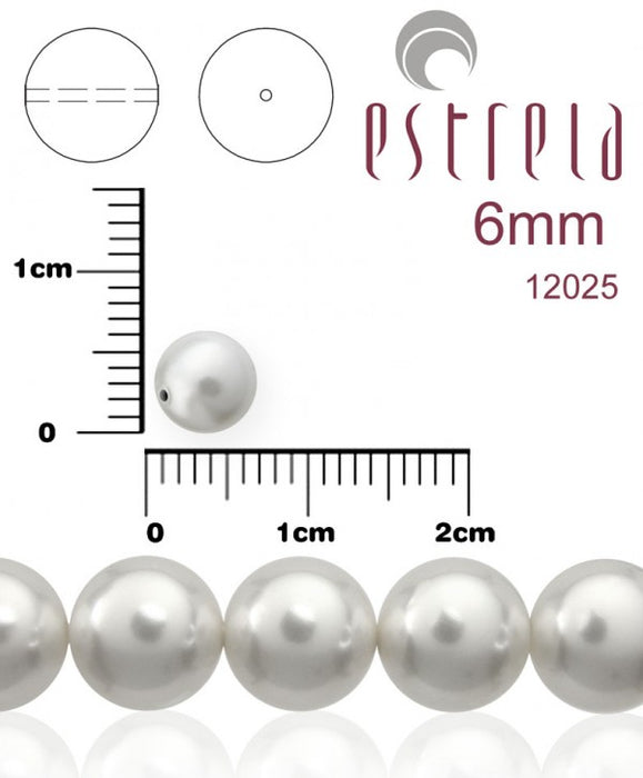 50 pcs Round Pearl Beads, 6mm, White Pearl, Czech Glass