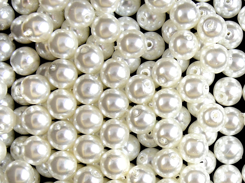 Set of Round Beads (3mm, 4mm, 6mm, 8mm), White Pearl, Czech Glass