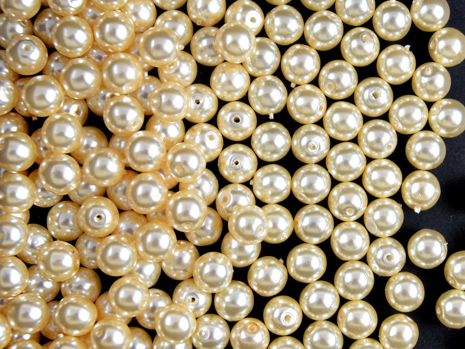 50 pcs Round Pearl Beads, 6mm, Beige Pearl, Czech Glass