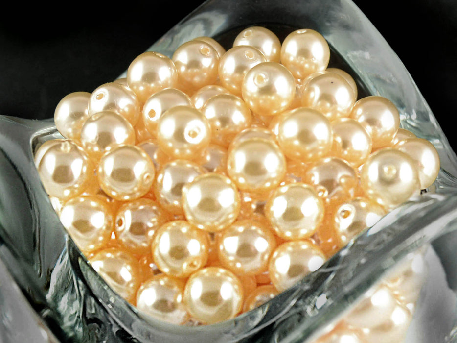 50 pcs Round Pearl Beads, 6mm, Beige Pearl, Czech Glass