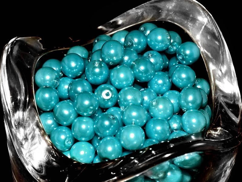 50 pcs Round Pearl Beads, 6mm, Pastel Turquoise, Czech Glass