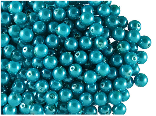 50 pcs Round Pearl Beads, 6mm, Pastel Turquoise, Czech Glass